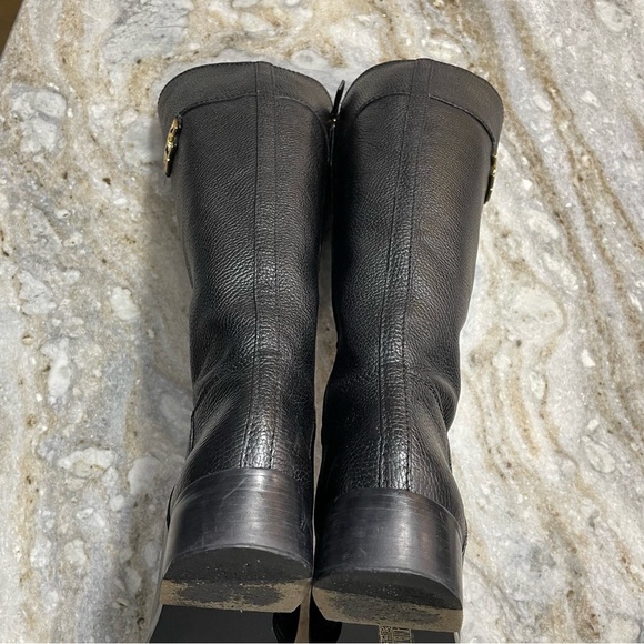 Tory Burch Joanna Riding Boots Pebbled Leather Black Boots Women’s - Picture 9 of 11